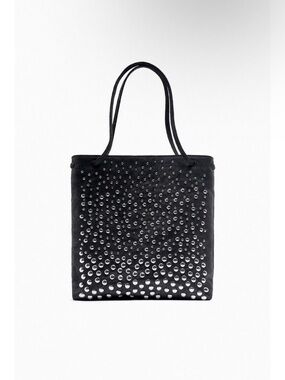 Zara Studded faux suede Black Tote/shoppers Bag with magnetic closure.NWOT